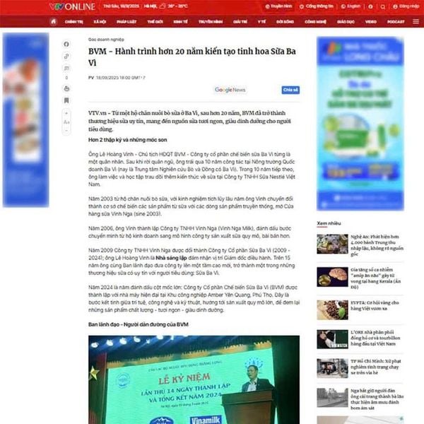 BVM - Hành trình hơn 20 năm kiến tạo tinh hoa Sữa Ba Vì