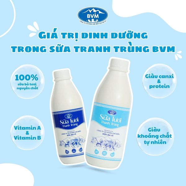 Giá trị dinh dưỡng trong sữa tươi thanh trùng BVM