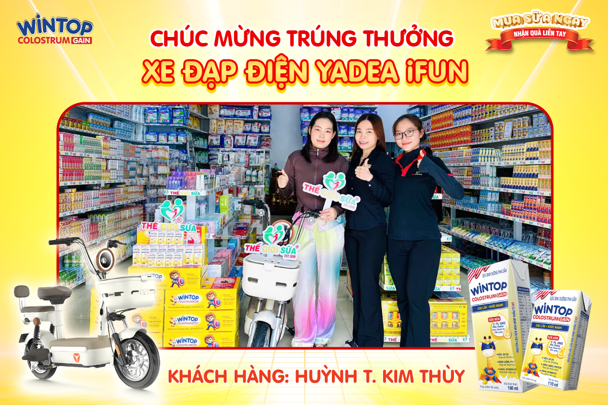 KHÁCH HÀNG TRÚNG XE ĐẠP ĐIỆN YADEA iFUN CHƯƠNG TRÌNH MUA SỮA NGAY - NHẬN QUÀ LIỀN TAY THÁNG 5.2026