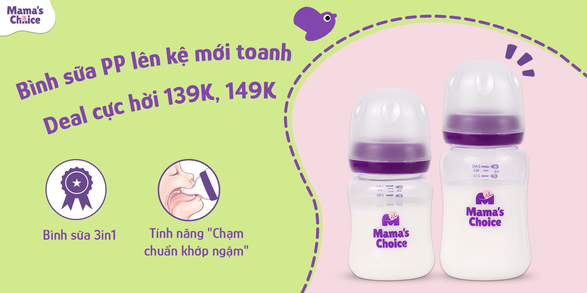 Deal Ra Mắt Bình Sữa Cổ Rộng PP Mama’s Choice Với giá 139k, 149k