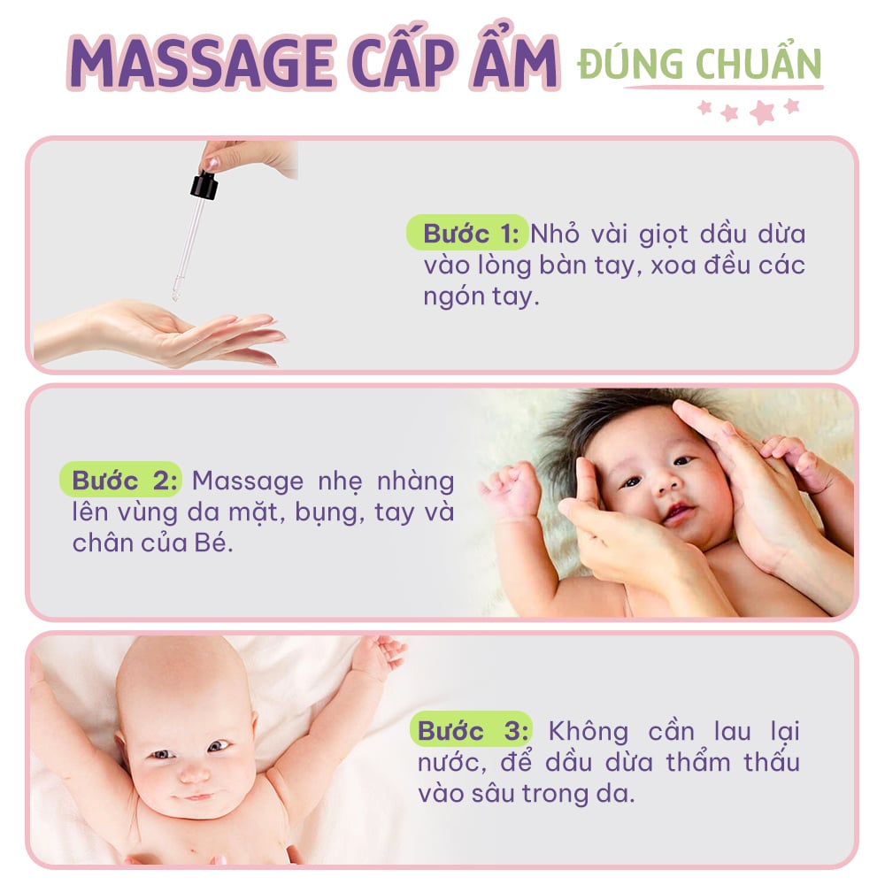 D&ugrave;ng dầu dừa m&aacute;t-xa cho b&eacute;