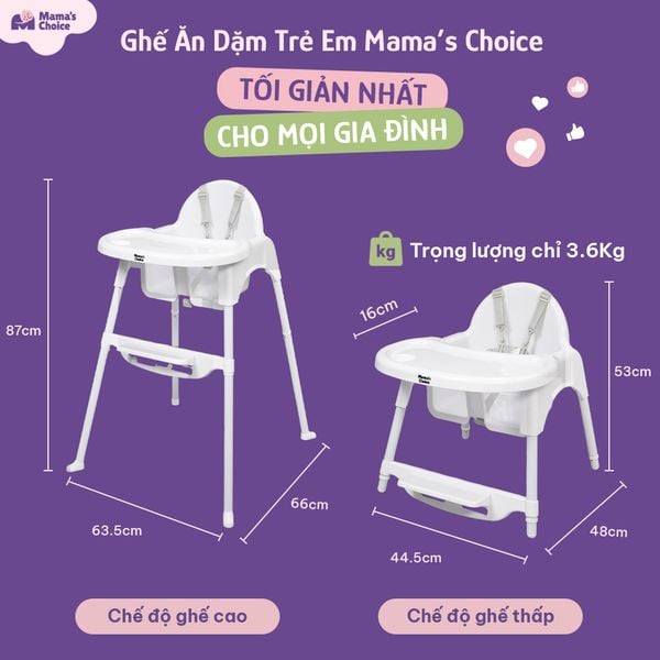 Ghế ăn dặm Mama’s Choice với 2 chế độ cao/thấp