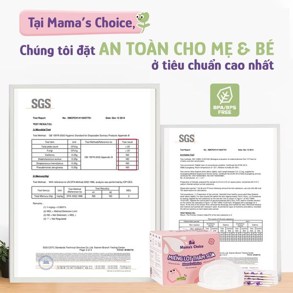 Miếng lót thấm Mama's Choice đạt chứng nhận an toàn
