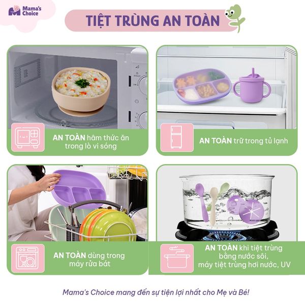 Tiệt trùng an toàn với Bộ ăn dặm silicone
