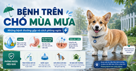 Bệnh trên chó mùa mưa: 5 vấn đề thường gặp và cách phòng ngừa