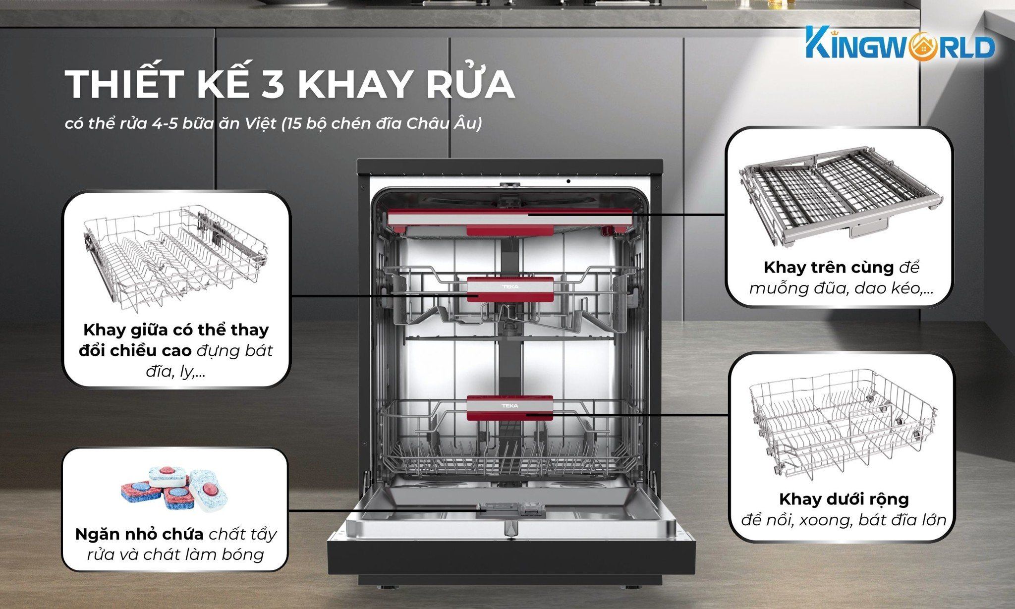 Sức chứa lên đến 15 bộ chén đĩa theo tiêu chuẩn Châu Âu