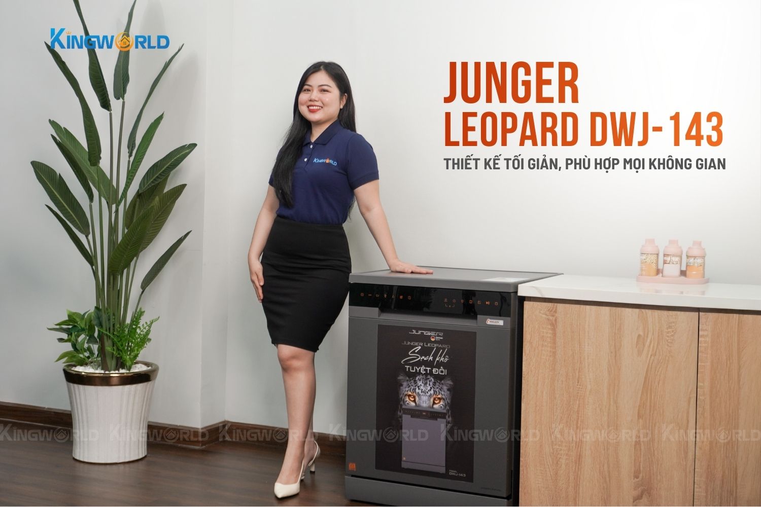 Máy rửa bát Junger Leopard DWJ-143 thiết kế sang trọng, có thể lắp âm hoặc độc lập