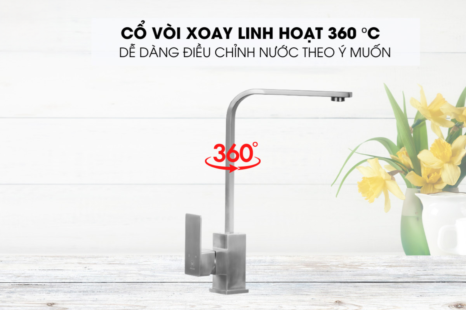Vòi rửa bát thân cứng xoay 360 độ bền chắc phù hợp rửa chén bát hằng ngày