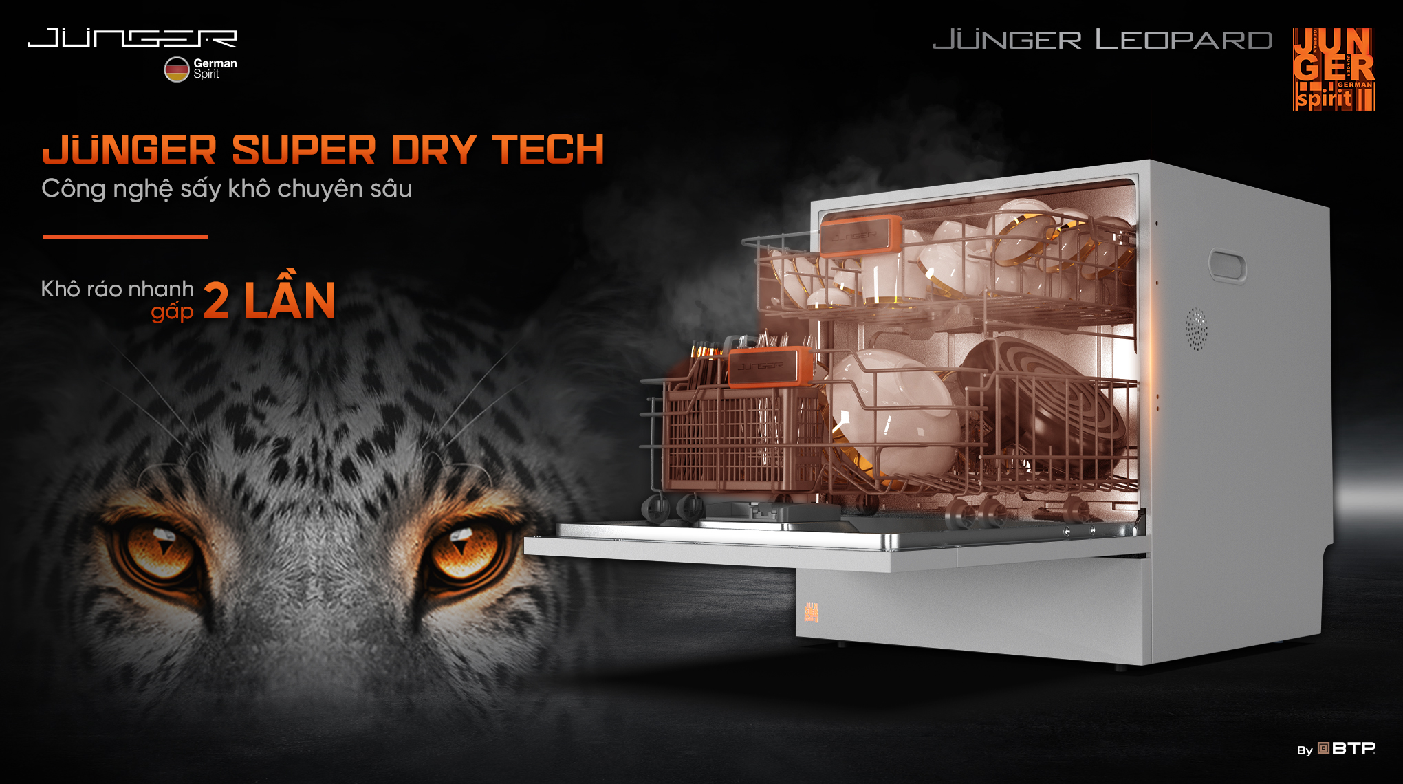 Công nghệ sấy nóng Junger Super Dry Tech hỗ trợ làm khô tăng cường cho toàn bộ chén bát tốt hơn