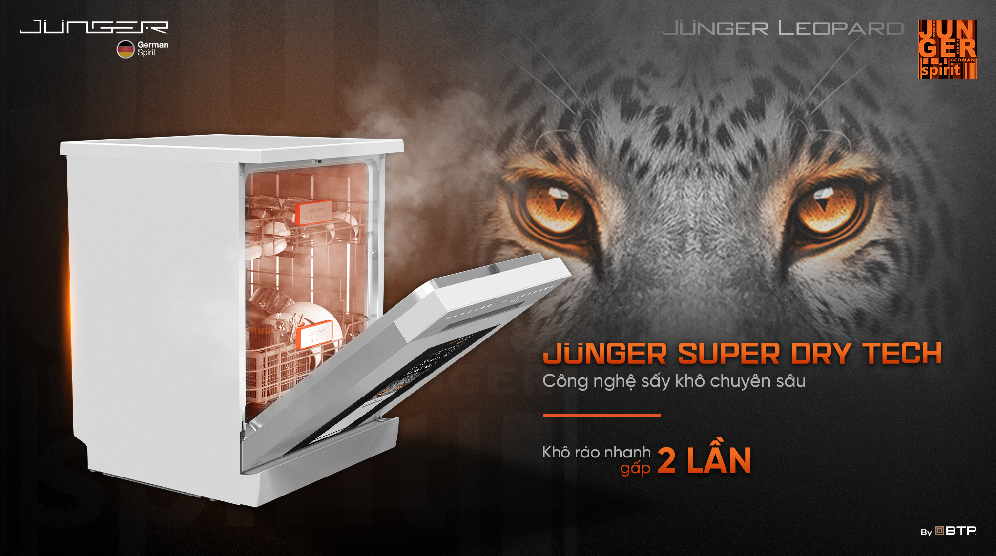 Công nghệ sấy nóng Junger Super Dry Tech hỗ trợ làm khô tăng cường cho toàn bộ chén bát tốt hơn