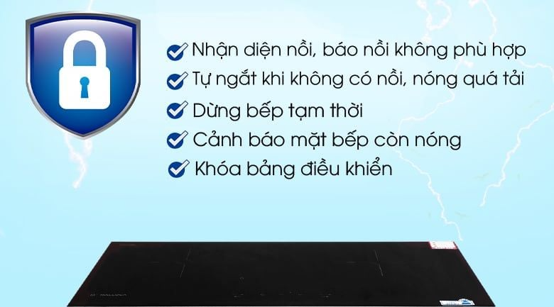 Điểm mạnh nổi bật của bếp từ đôi Malloca nằm ở khả năng đảm bảo an toàn tuyệt đối