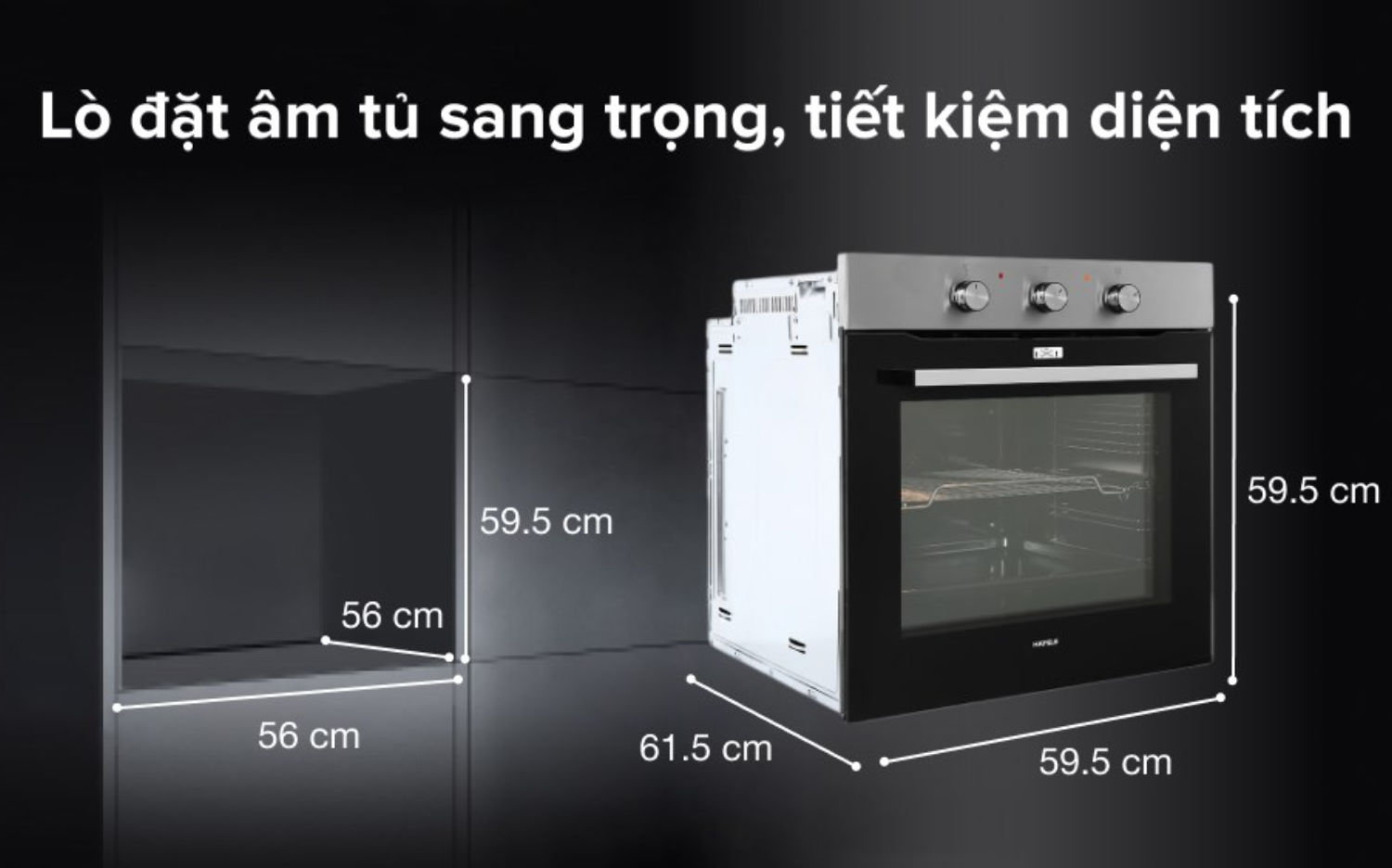 Lò nướng Hafele HO-K60C sở hữu thiết kế vuông vắn, tỉ lệ chuẩn 60 cm