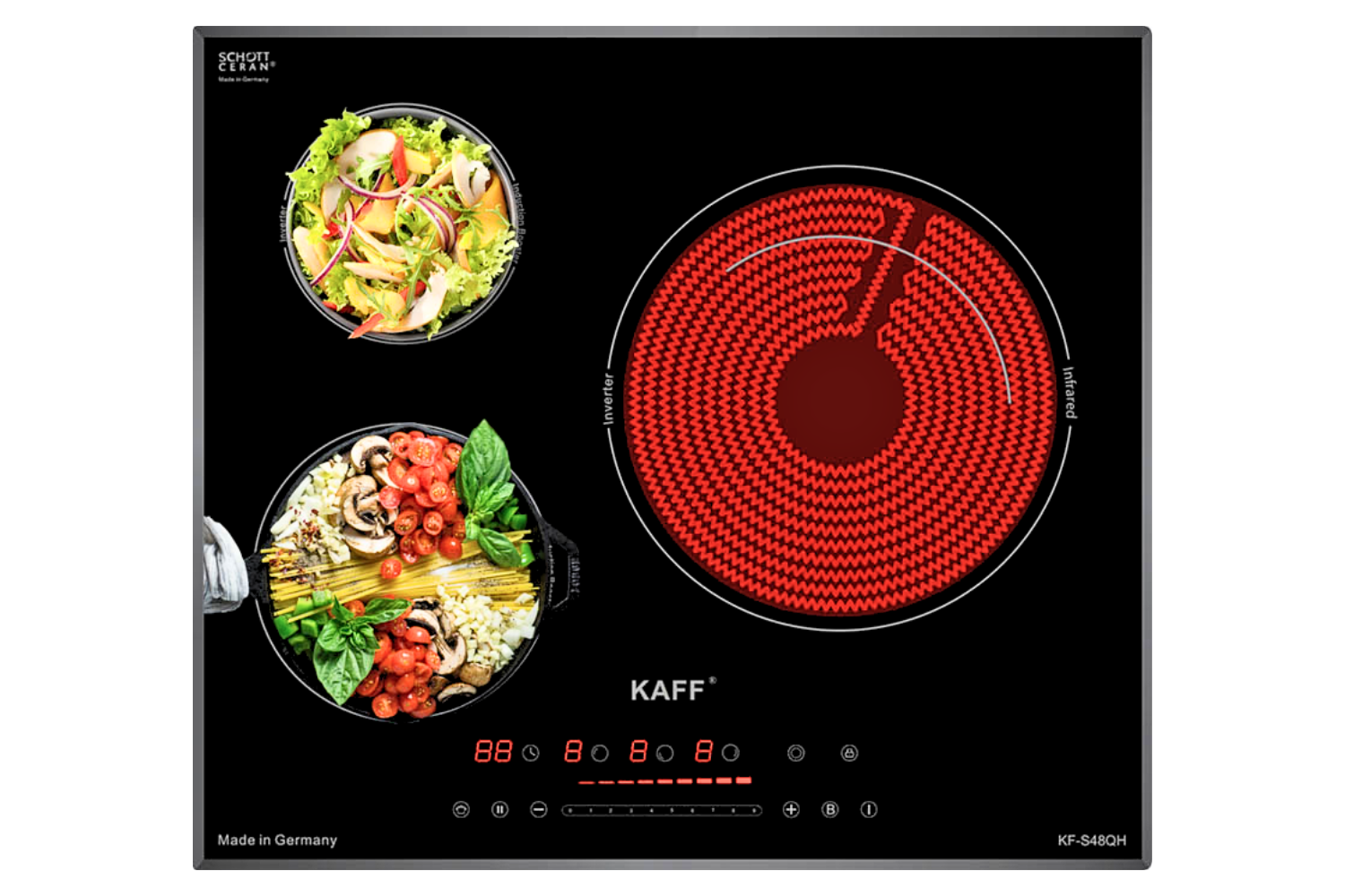 KAFF KF-S48QH Plus 2 vùng từ (bên trái) và 1 vùng hồng ngoại (bên phải)