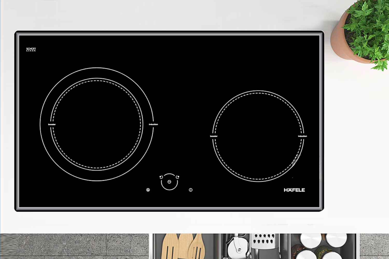 Bếp từ Hafele HC-I772B bao gồm 2 vùng nấu da kích thước