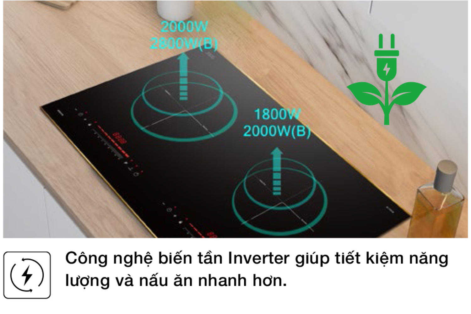 Bếp từ Hafele HC-I73242B được trang bị hai vùng nấu cảm ứng độc lập