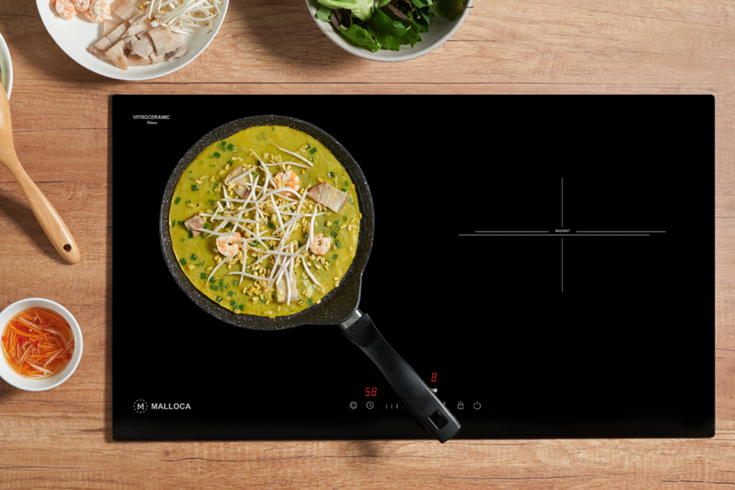 Bếp hồng ngoại MH-732 RN được hoàn thiện với mặt kính Vitroceramic màu đen