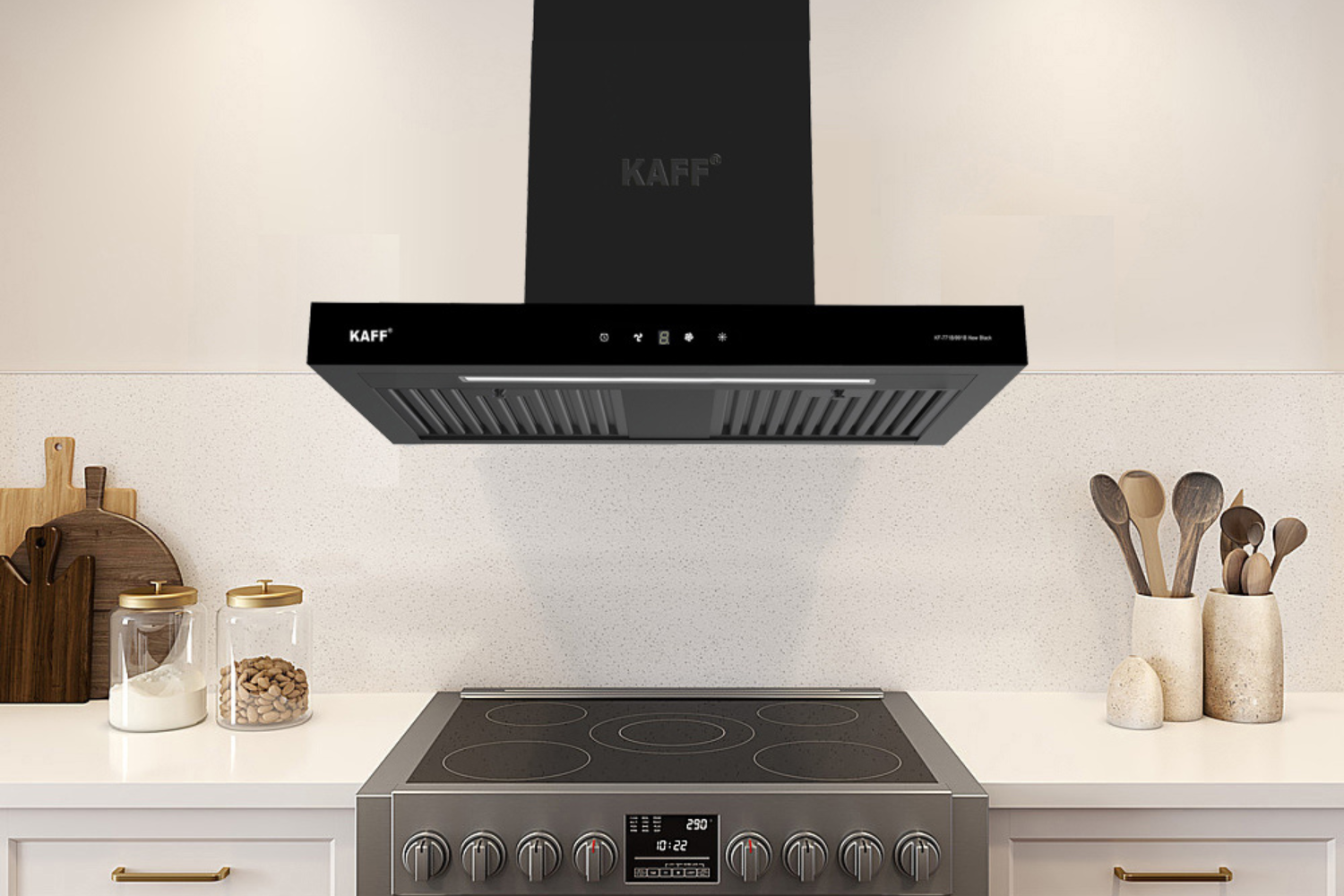 Máy hút mùi KF-771B New Black được lắp đặt thực tế