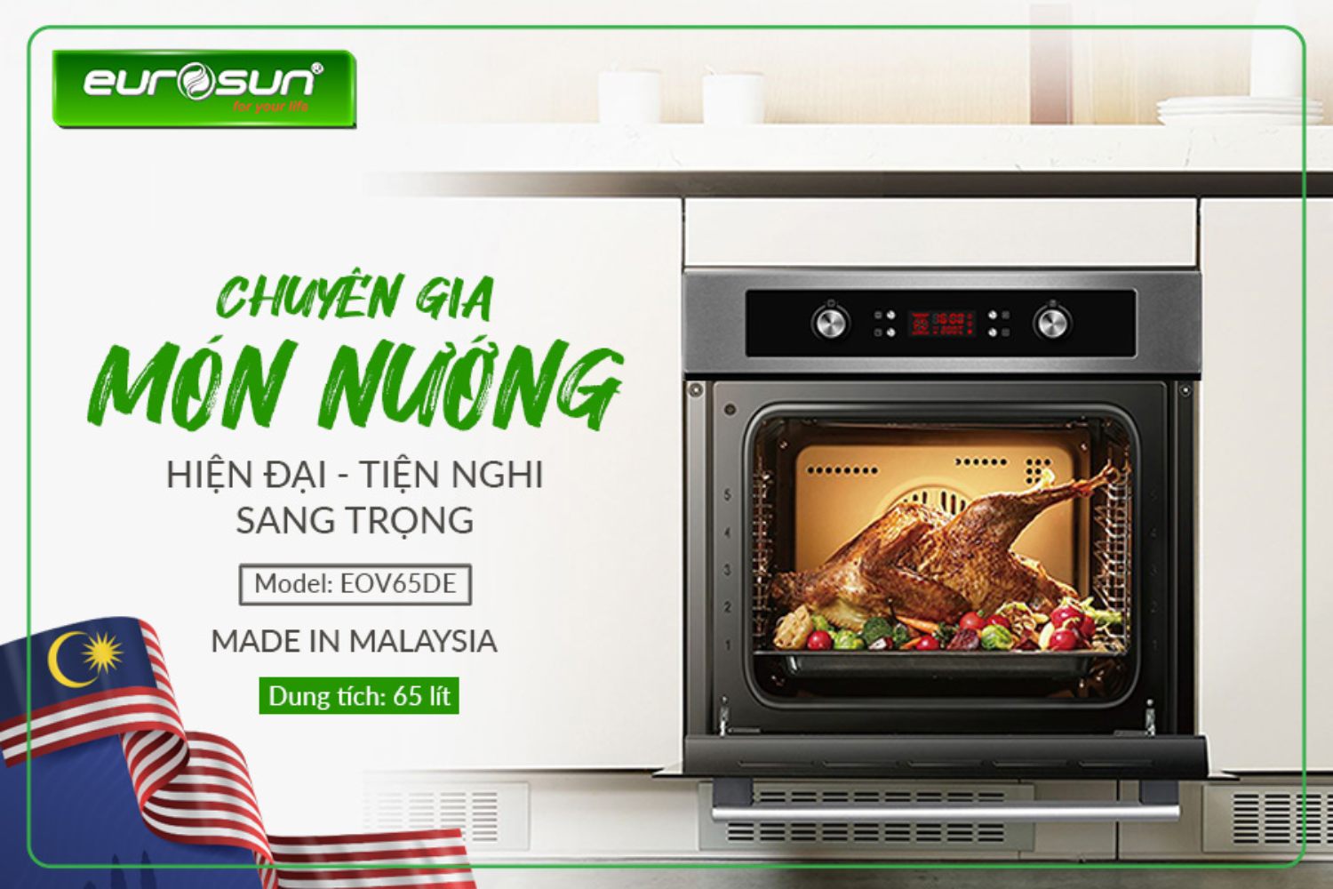 Lò nướng Eurosun EOV65DE sở hữu thiết kế hiện đại, tinh tế