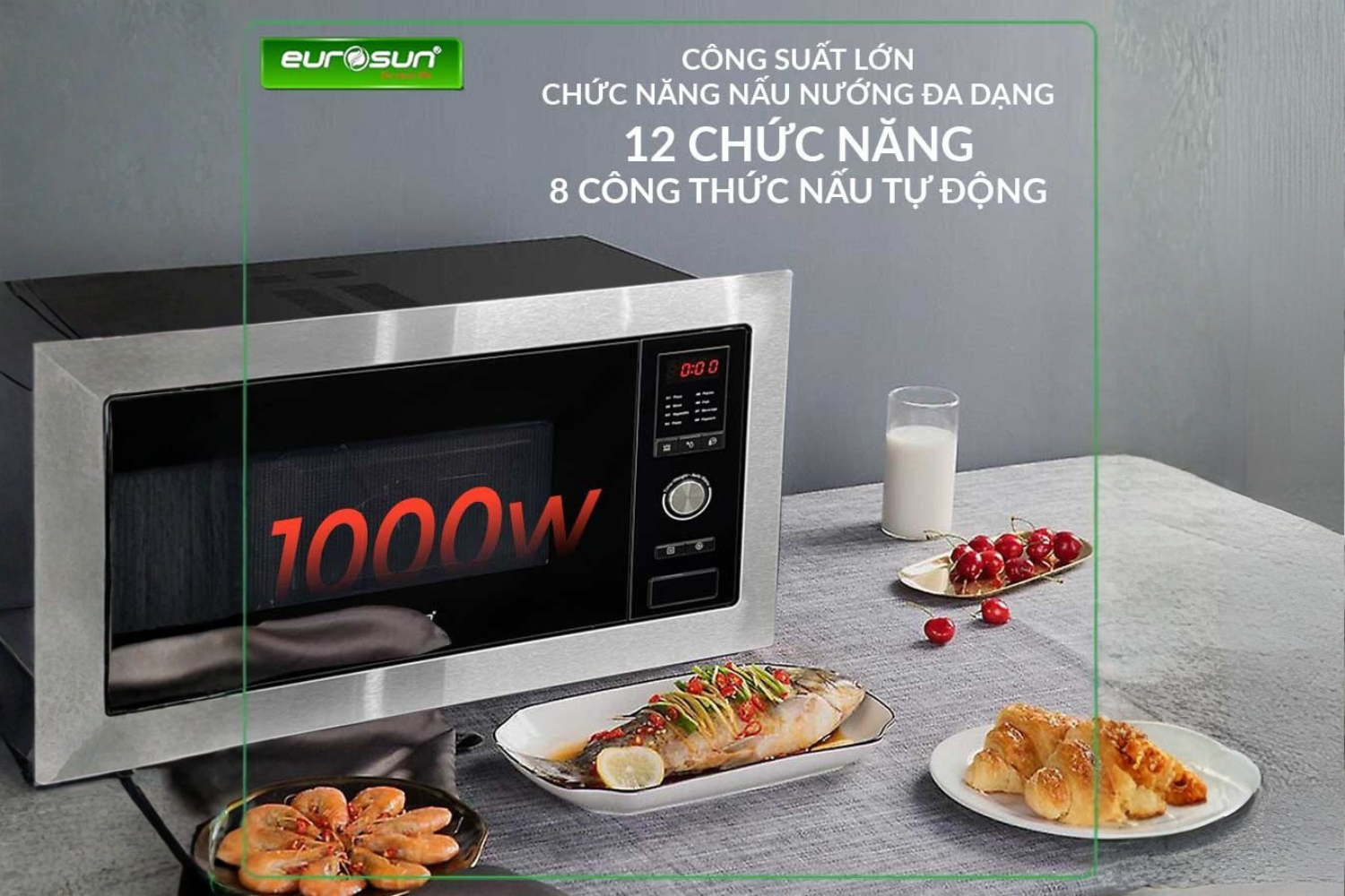 Lò vi sóng Eurosun MWO-28EU kết hợp nướng 1000W và vi sóng 1450W