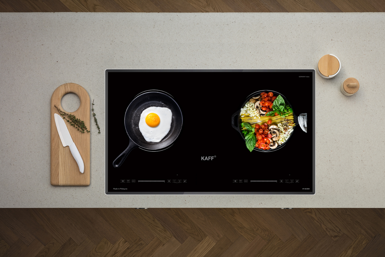 Bếp từ âm KAFF KF-SD300II được thiết kế với 2 vùng nấu từ độc lập