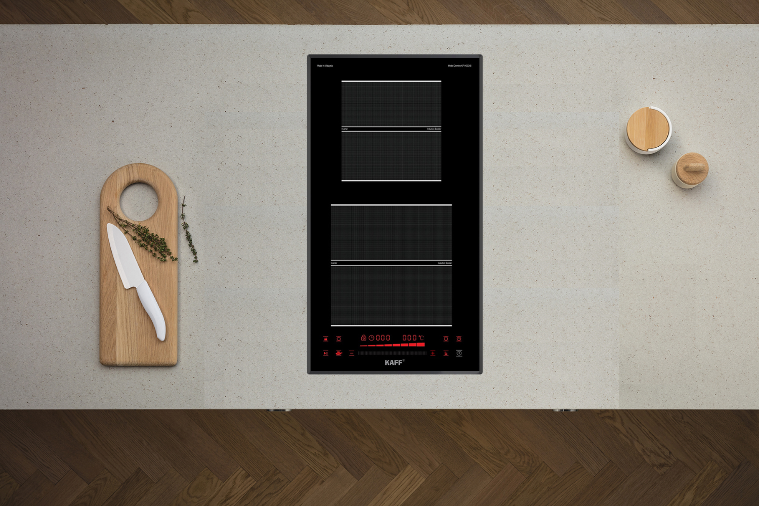 Bếp từ đôi KAFF KF-H33DIS được thiết kế theo dạng Domino