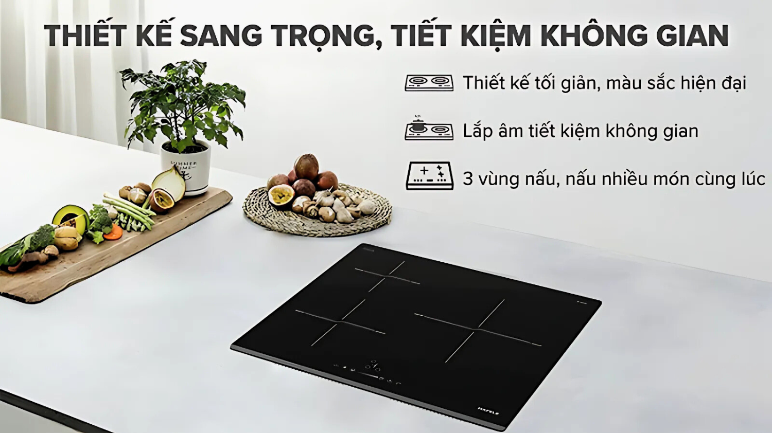 Bếp từ Hafele HC-I6030B nổi bật với thiết kế 3 vùng nấu tiện lợi