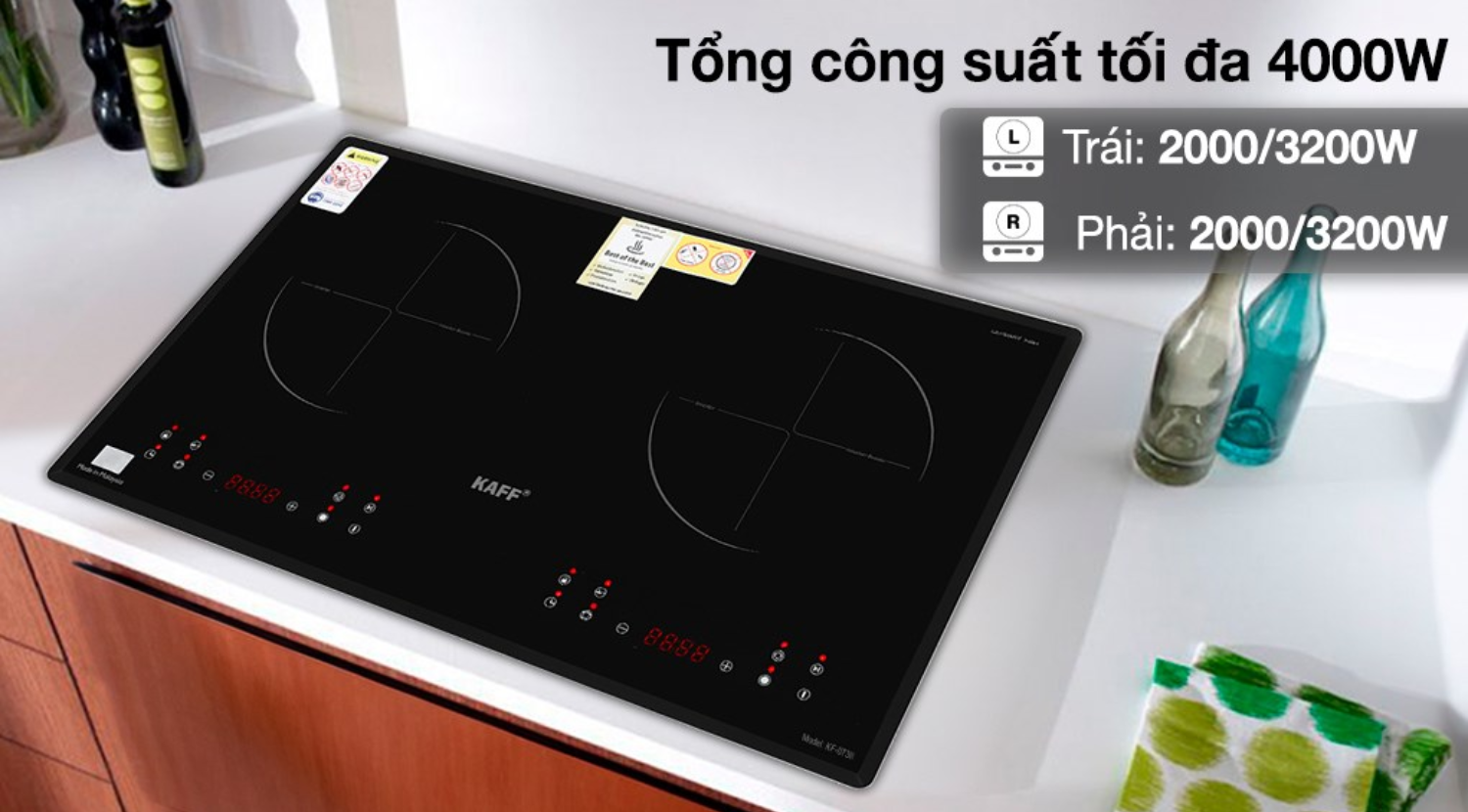 Bếp từ âm KAFF KF-073II được trang bị 2 vùng nấu từ độc lập