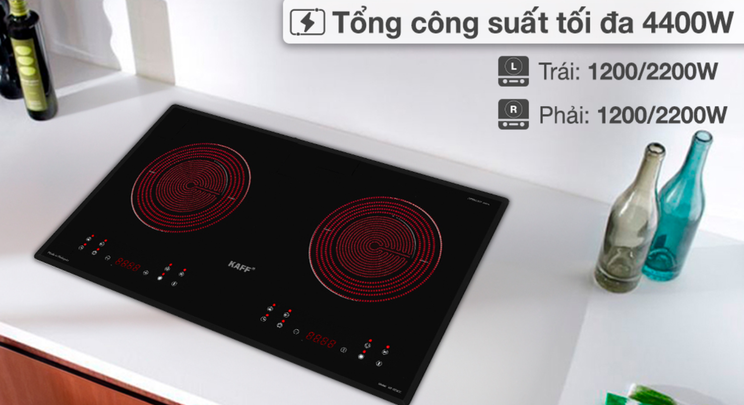 Mỗi vùng nấu có hai vòng nhiệt độc lập