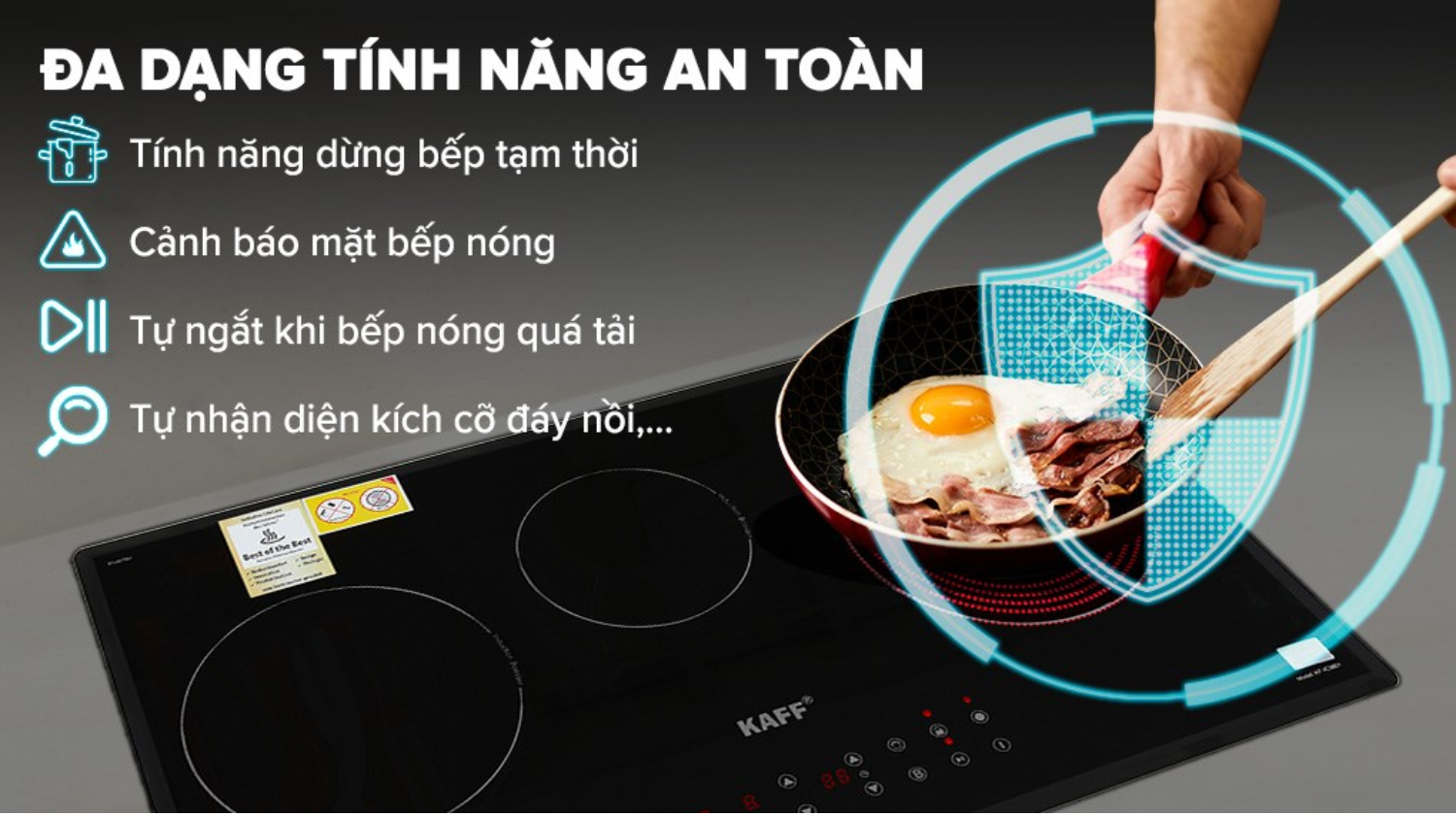 Bếp điện từ KAFF KF-IC3801 sở hữu&nbsp;hệ thống an toàn đa lớp