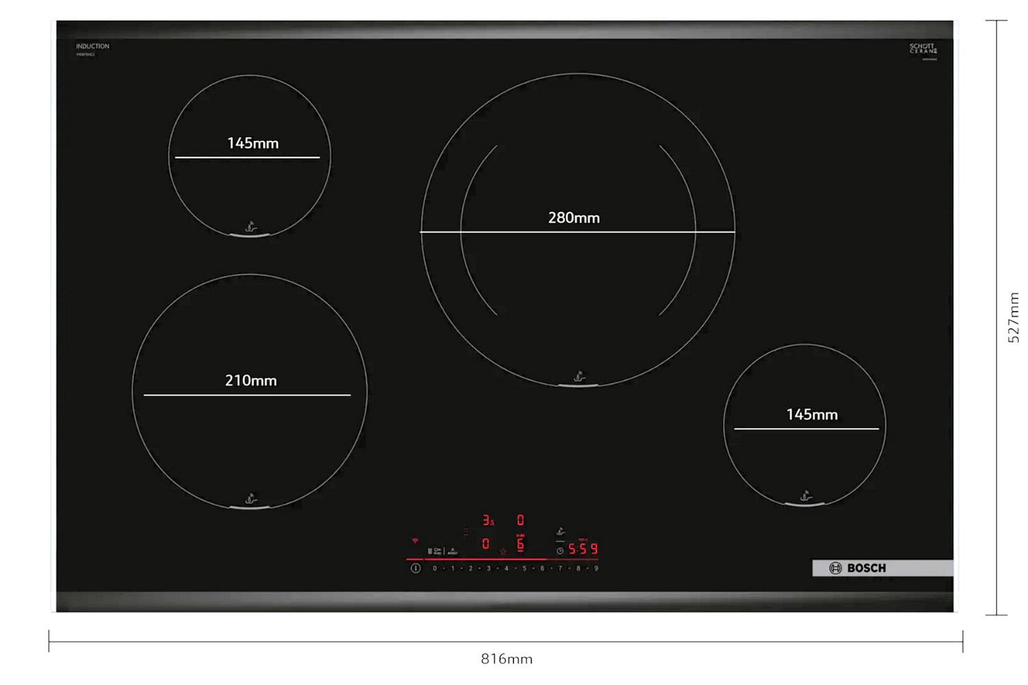 Bếp từ Bosch PIE875HC1E được trang bị 4 vùng nấu&nbsp;độc lập