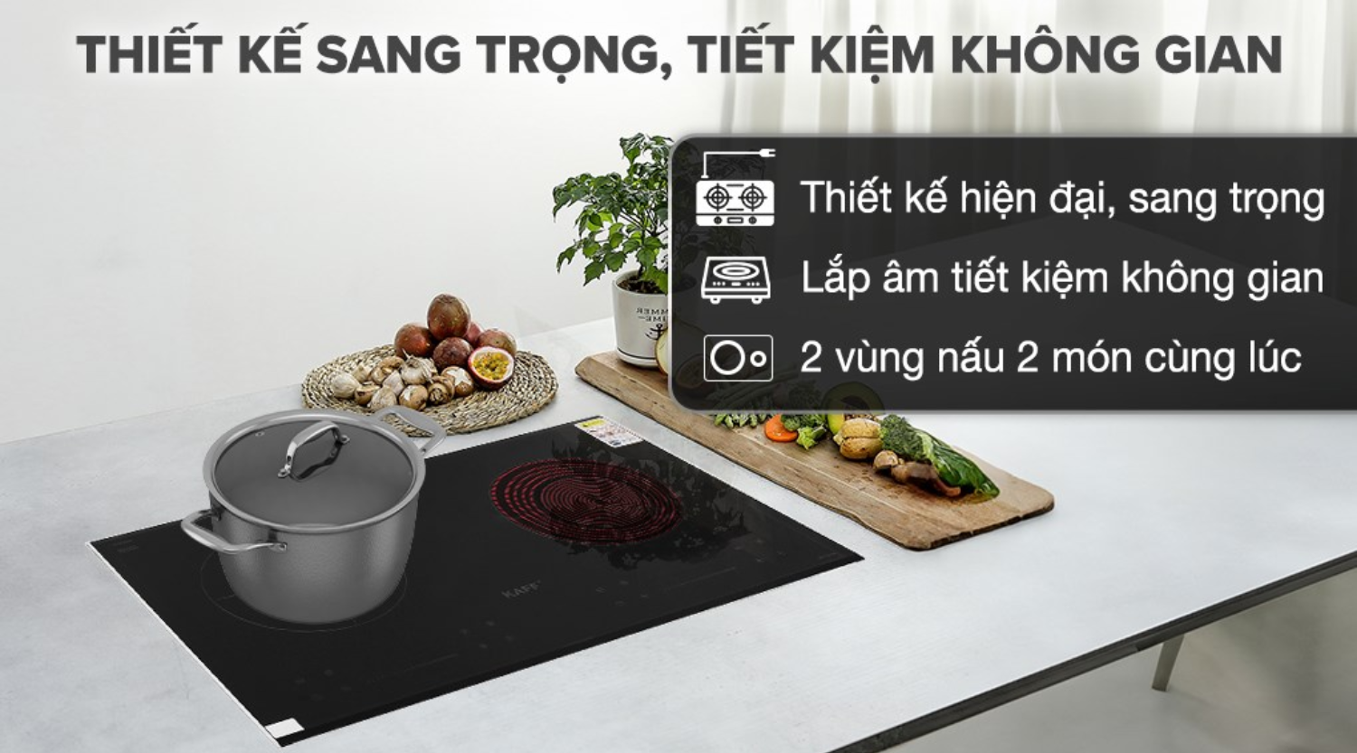 Bếp điện từ KAFF KF-FL108 được thiết kế lắp âm phẳng