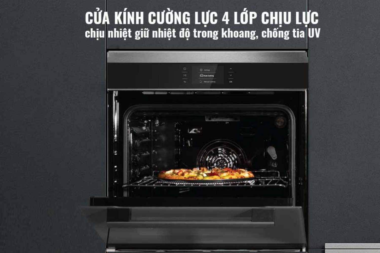 Lò nướng Eurosun EOV75TFT được trang bị cửa kính cường lực 4 lớp