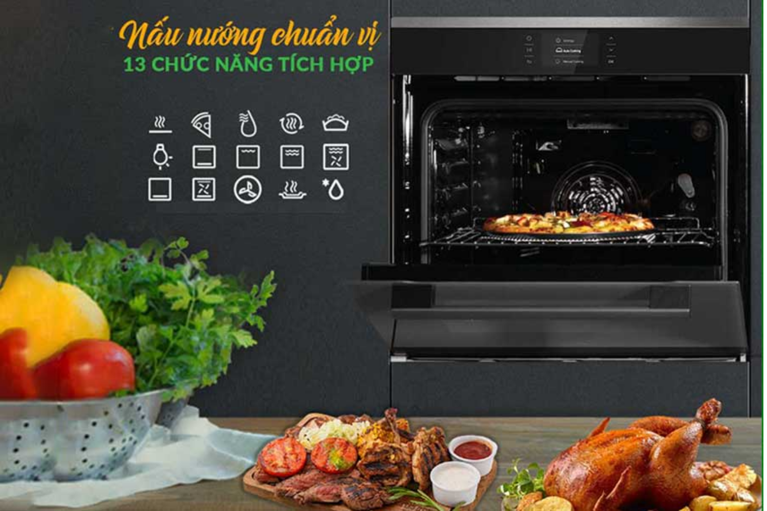 Lò nướng được trang bị 13 chức năng nấu – nướng chuyên sâu
