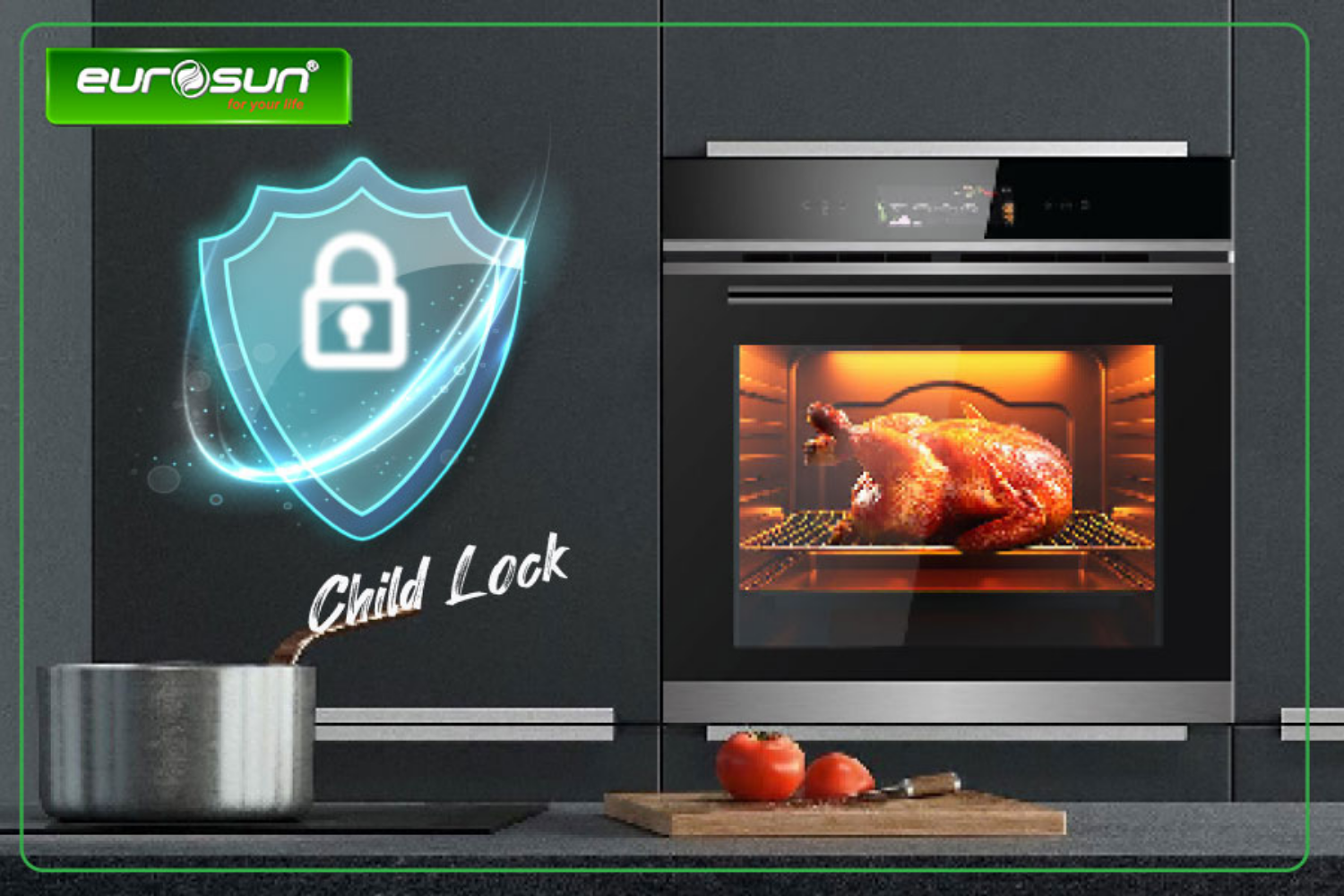 Lò nướng Eurosun EOV75TFT được trang bị đầy đủ các tính năng an toàn
