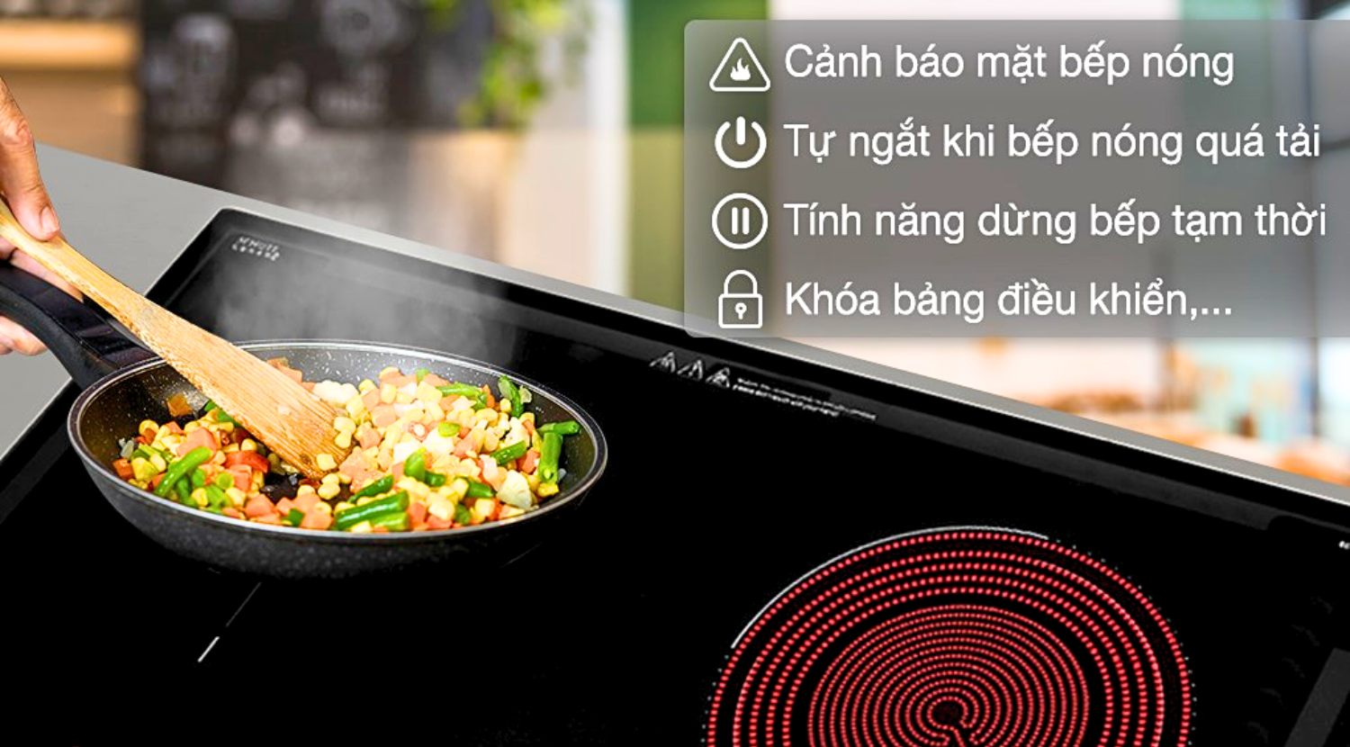 Hafele đã tích hợp vào model bếp HC-H7321B (536.61.856) một loạt tính năng an toàn tiên tiến