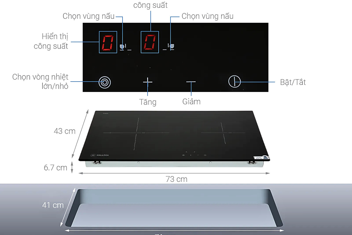 Hầu hết các mẫu bếp hồng ngoại đôi hiện nay có chiều ngang tiêu chuẩn khoảng 600–750 mm