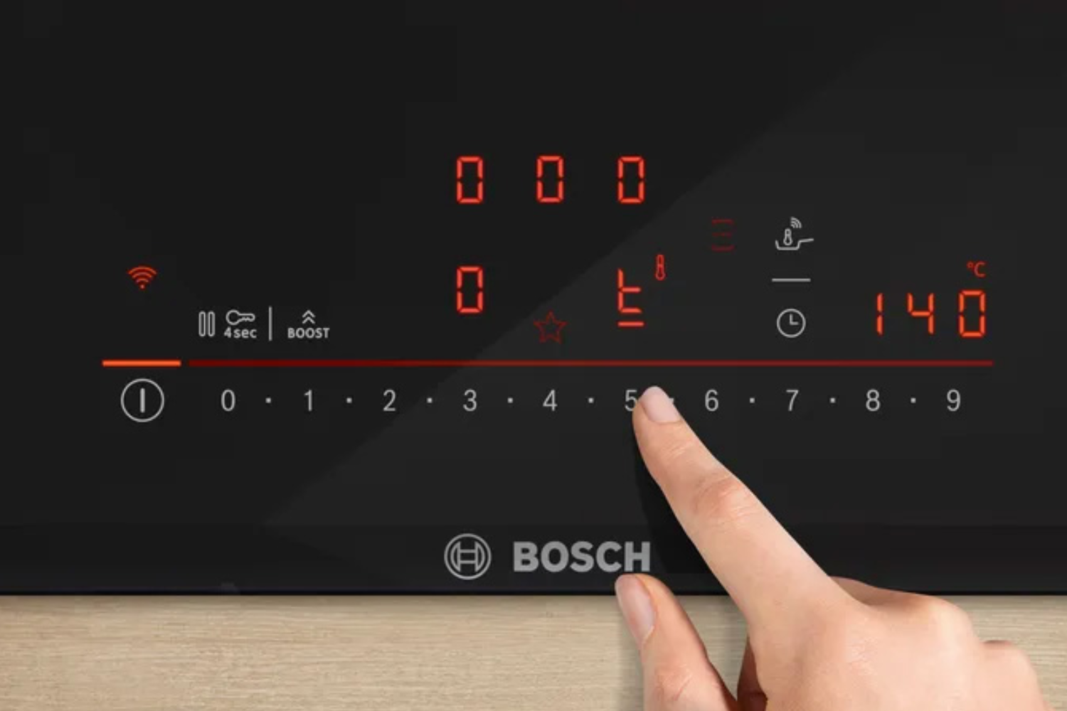 Bếp từ Bosch PIE875HC1E có bảng điều khiển cảm ứng 17 mức nhiệt