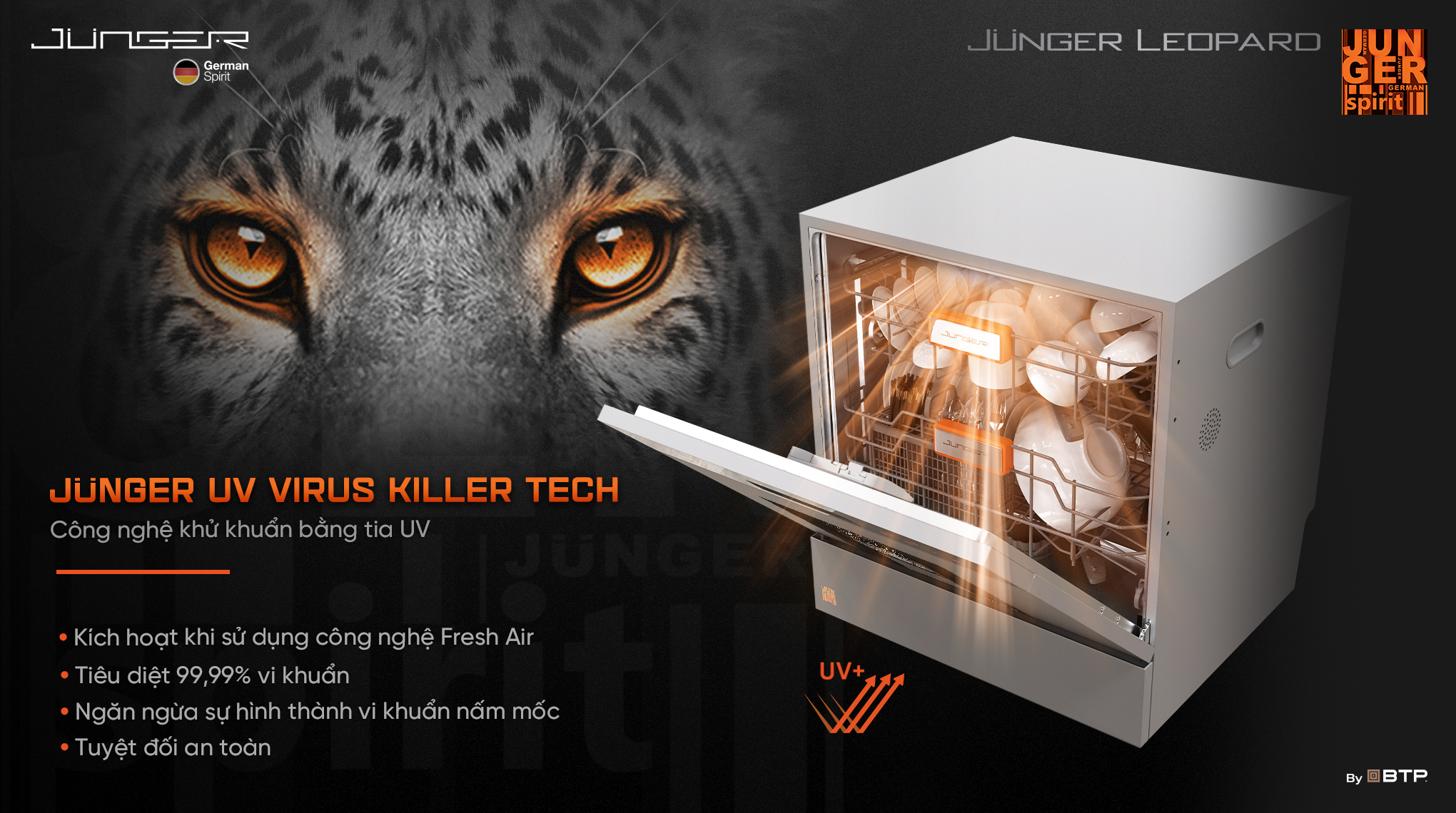 Công nghệ khử trùng bằng tia UV Junger UV Virus Killer Tech giúp tiết kiệm thời gian và điện nước