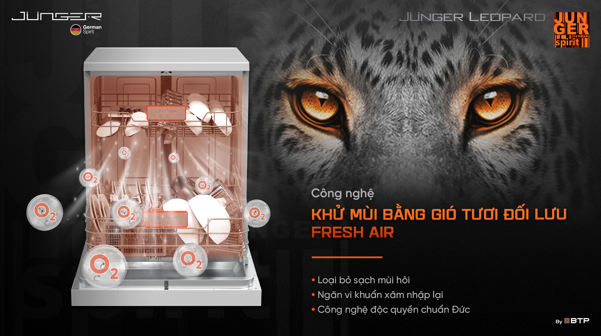 Máy rửa bát độc lập/lắp âm Junger DWJ-140 trang bị công nghệ khử mùi giúp ngăn mùi hiệu quả