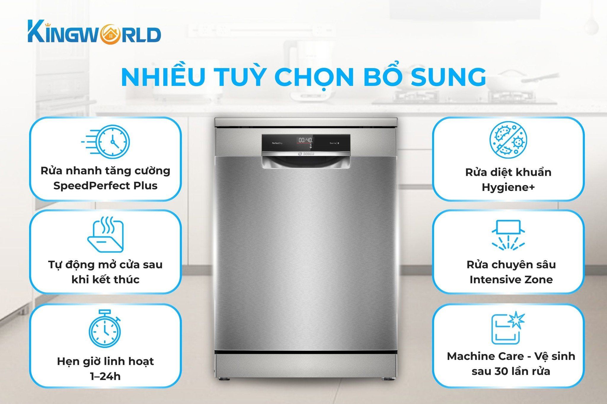 Máy rửa bát độc lập Bosch SMS8TCI01E trang bị nhiều tính năng bổ sung