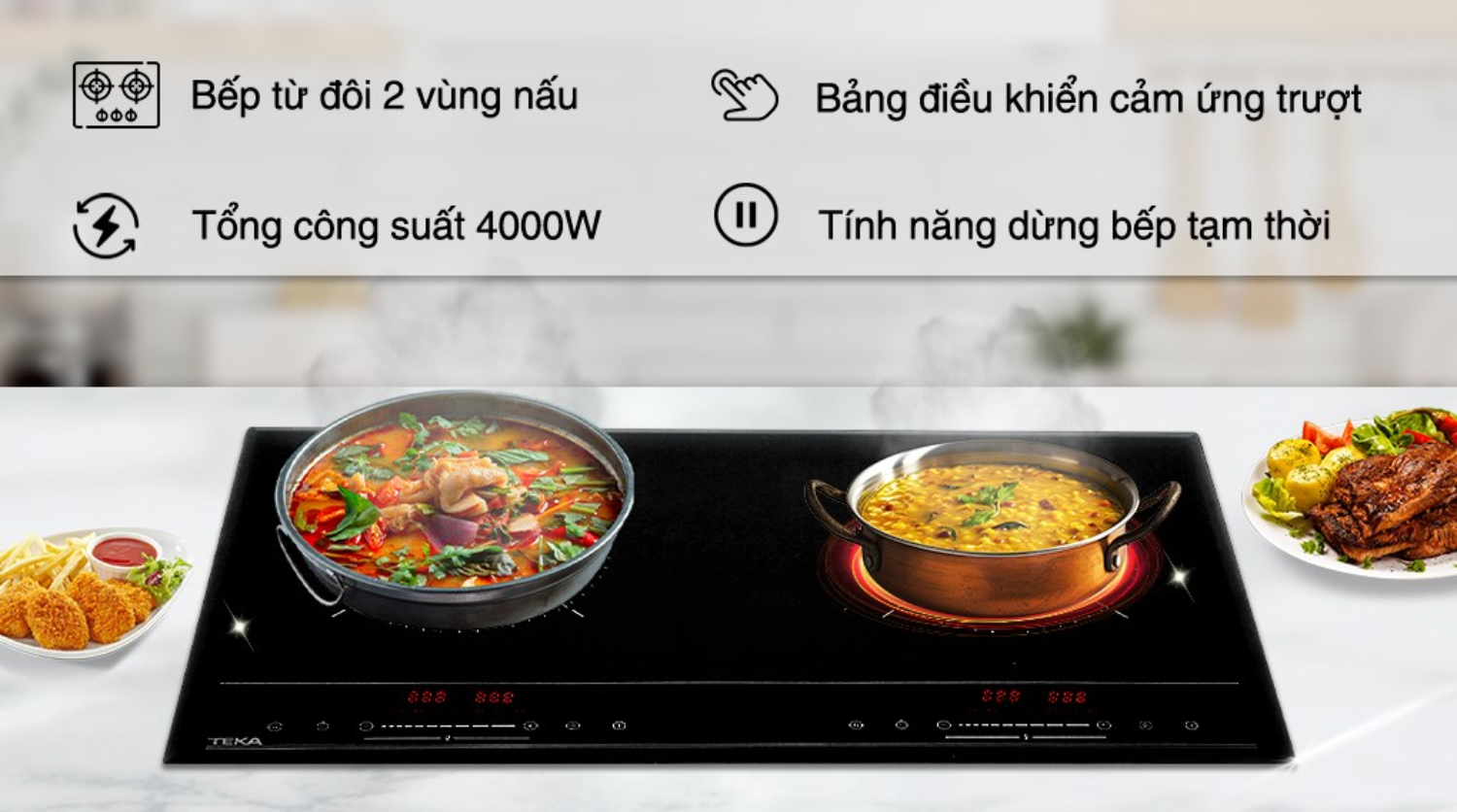 Bếp từ hồng ngoại lắp âm Teka HIC 7320 D có sắc đen thời thượng và tổng công suất 4000W