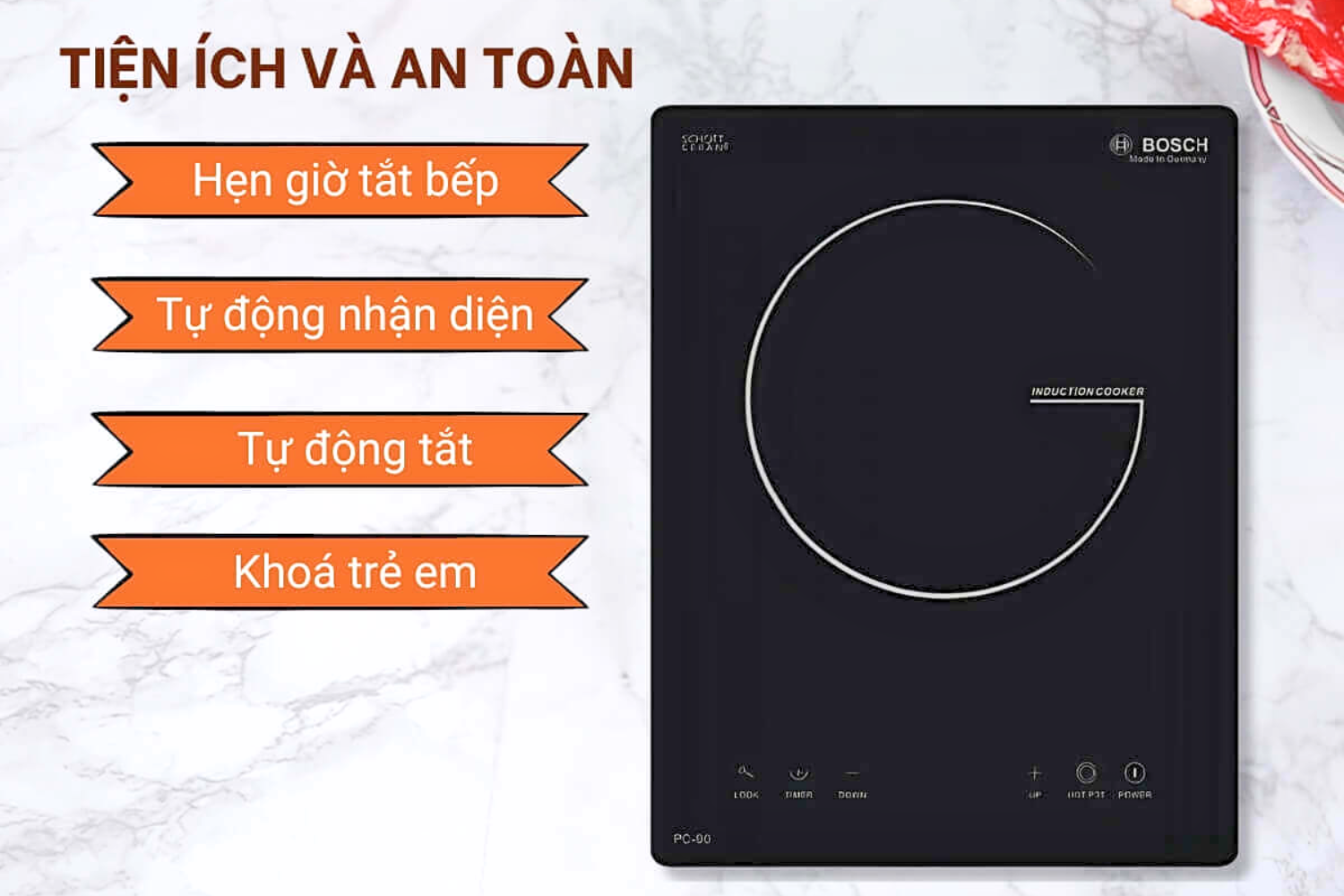 Bếp từ đơn Bosch PC-90 thiết kế nhỏ gọn, ngang 33cm phù hợp với gian bếp nhỏ