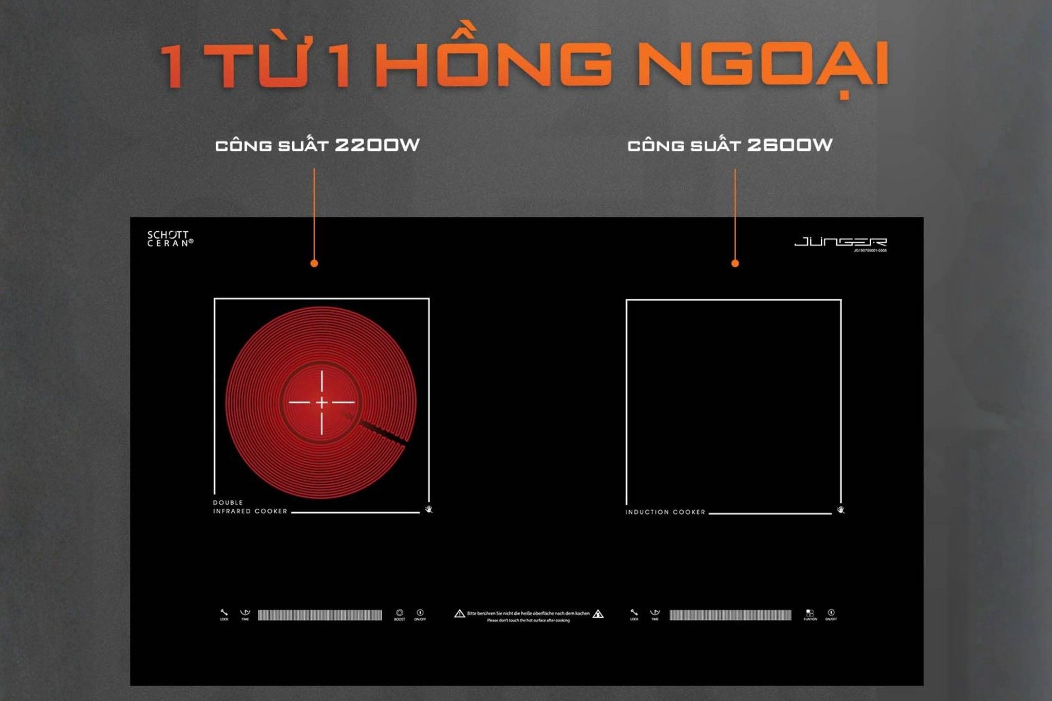 Bếp điện từ Junger kết hợp hồng ngoại hiện đại