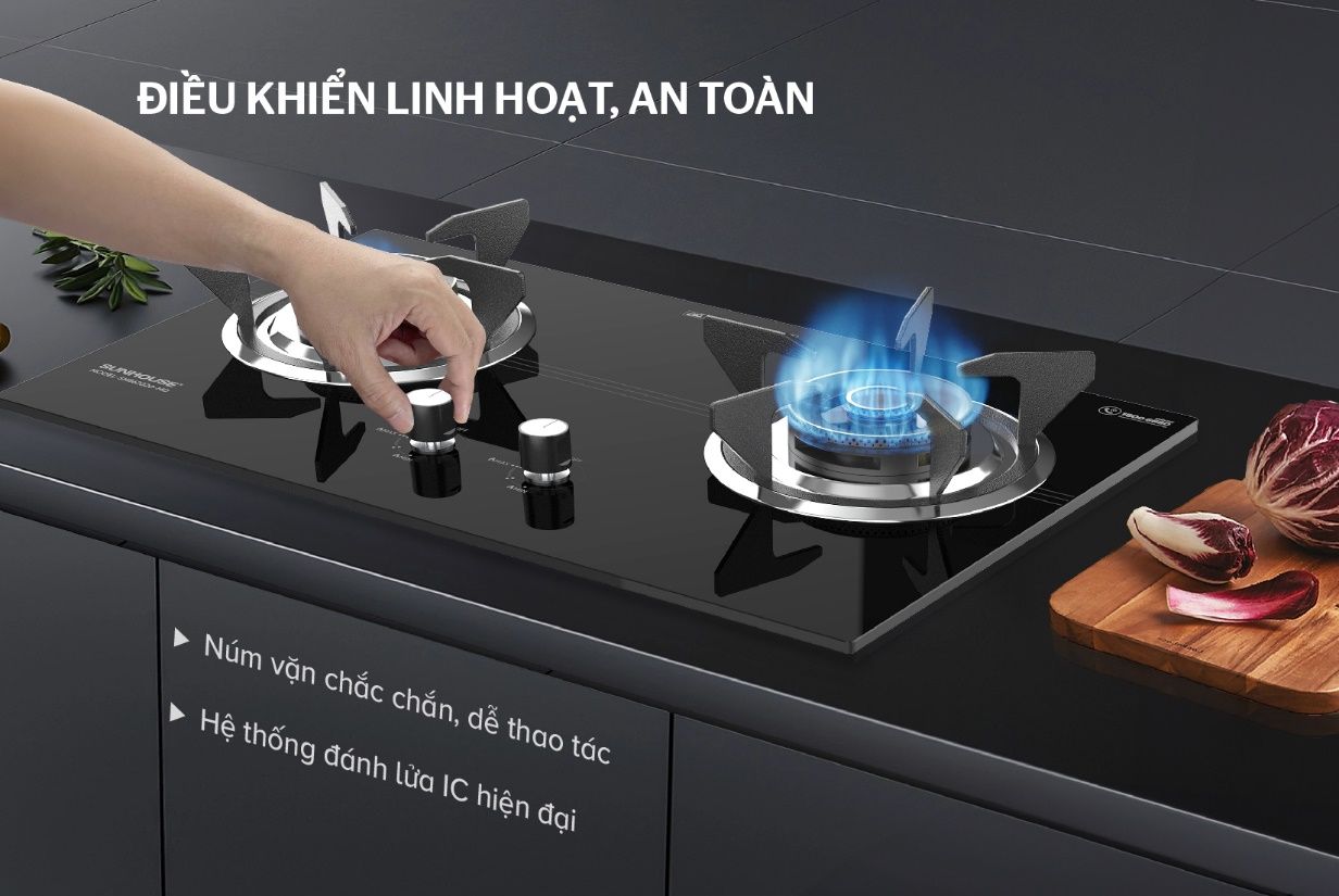 Bếp gas âm thưởng sử dụng điều khiển núm vặn, dễ dàng thao tác