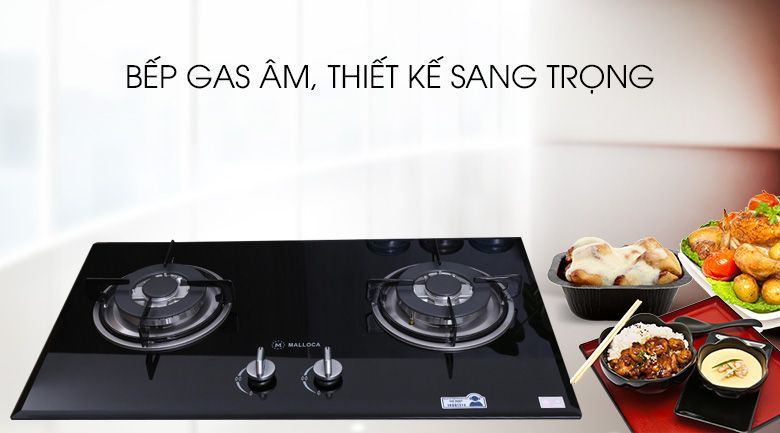 Bếp gas đôi 2 vùng nấu Malloca ngọn lửa ổn định, kiểu dáng hiện đại