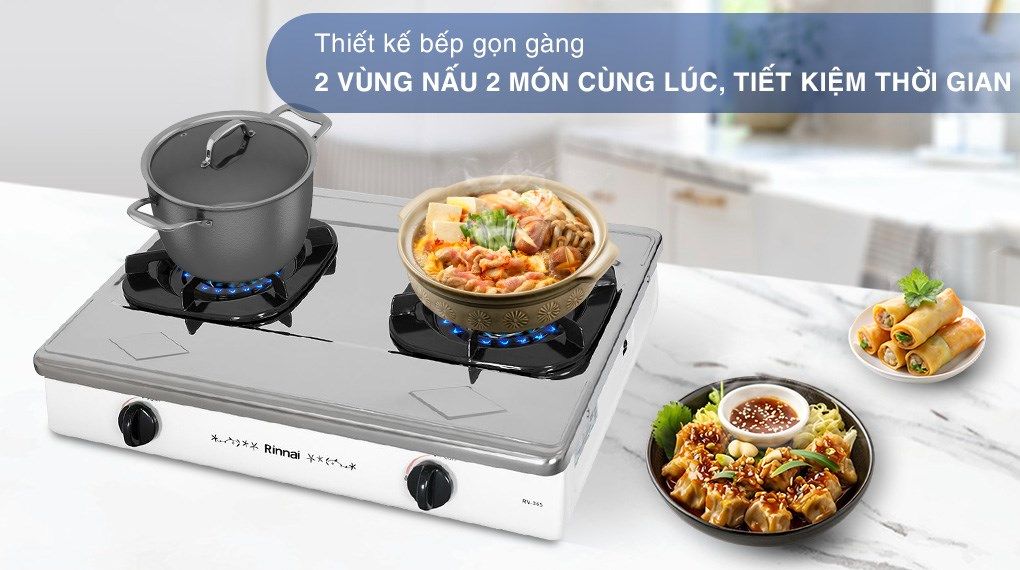 Bếp gas đôi 2 vùng nấu rộng rãi, linh hoạt sử dụng