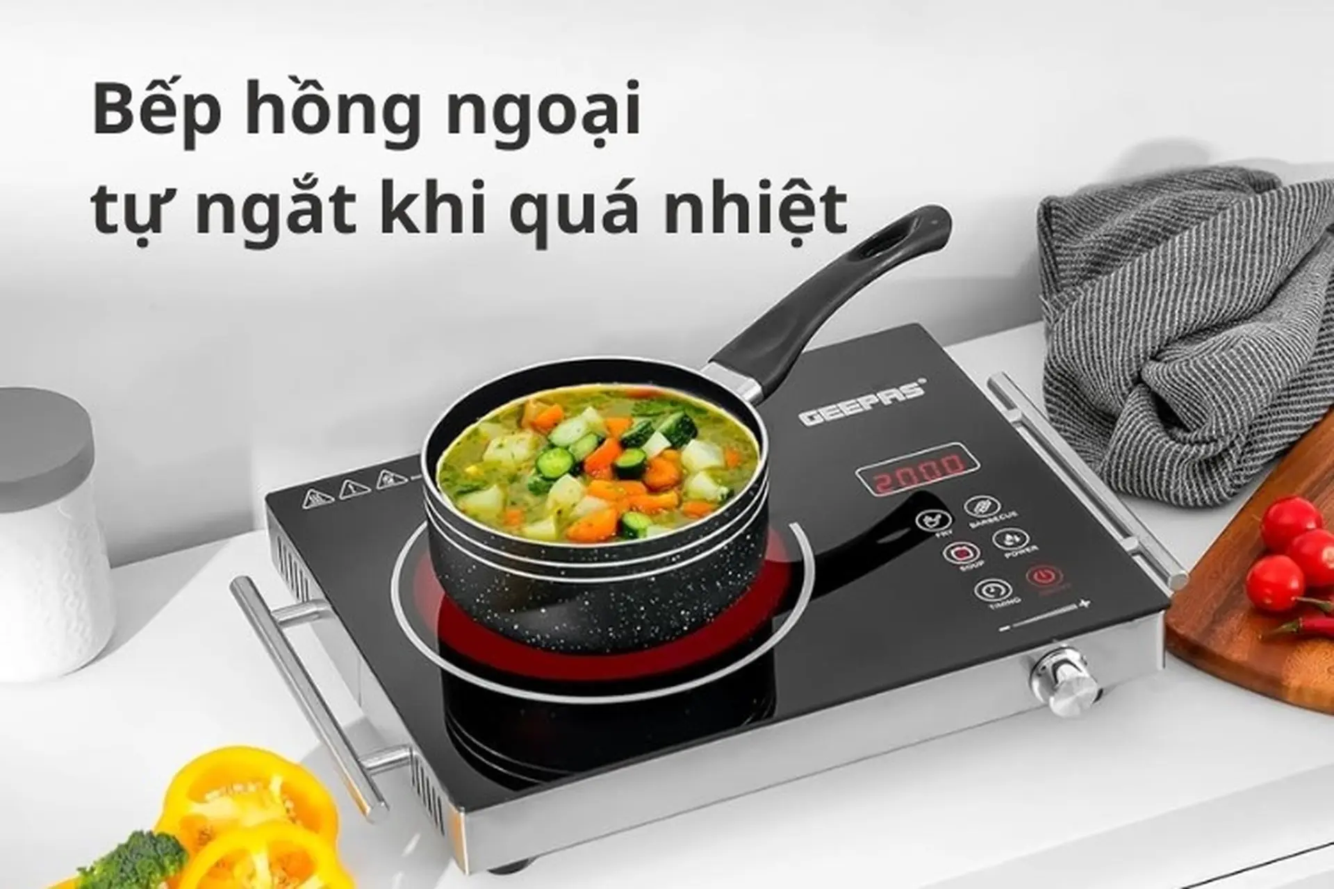 Bếp hồng ngoại đơn tích hợp chức năng tự ngắt an toàn khi quá nhiệt
