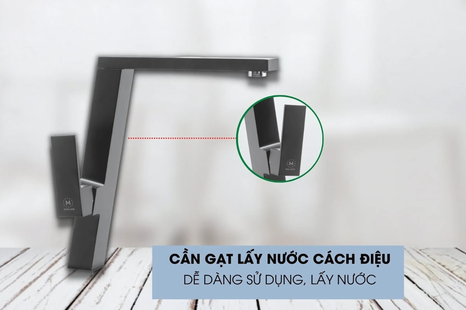 Vòi bếp Malloca K131GR thiết kế cần gạt cách điệu tinh tế, dễ dàng thao tác