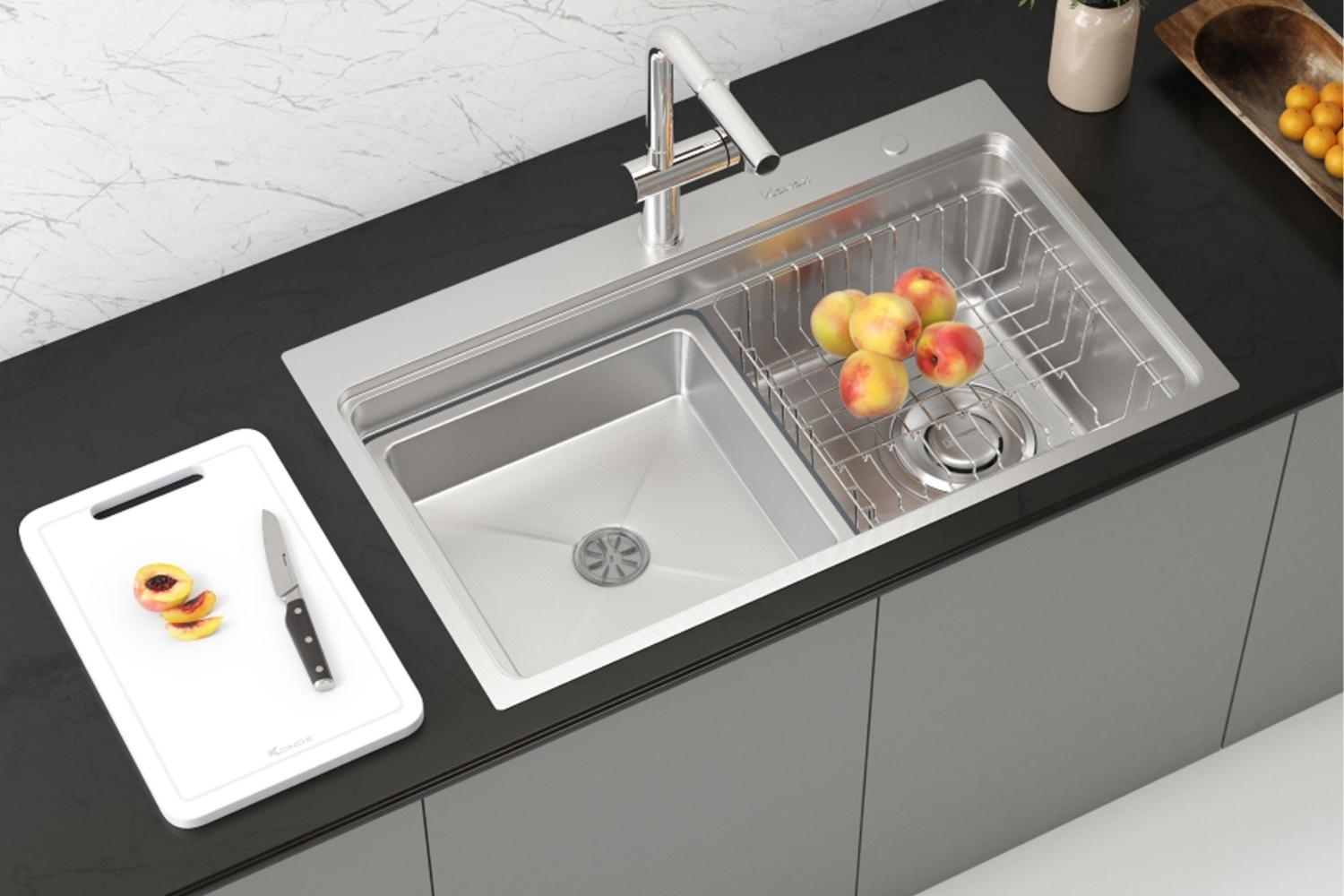 Chậu rửa bát lắp nổi 2 hố cân đối