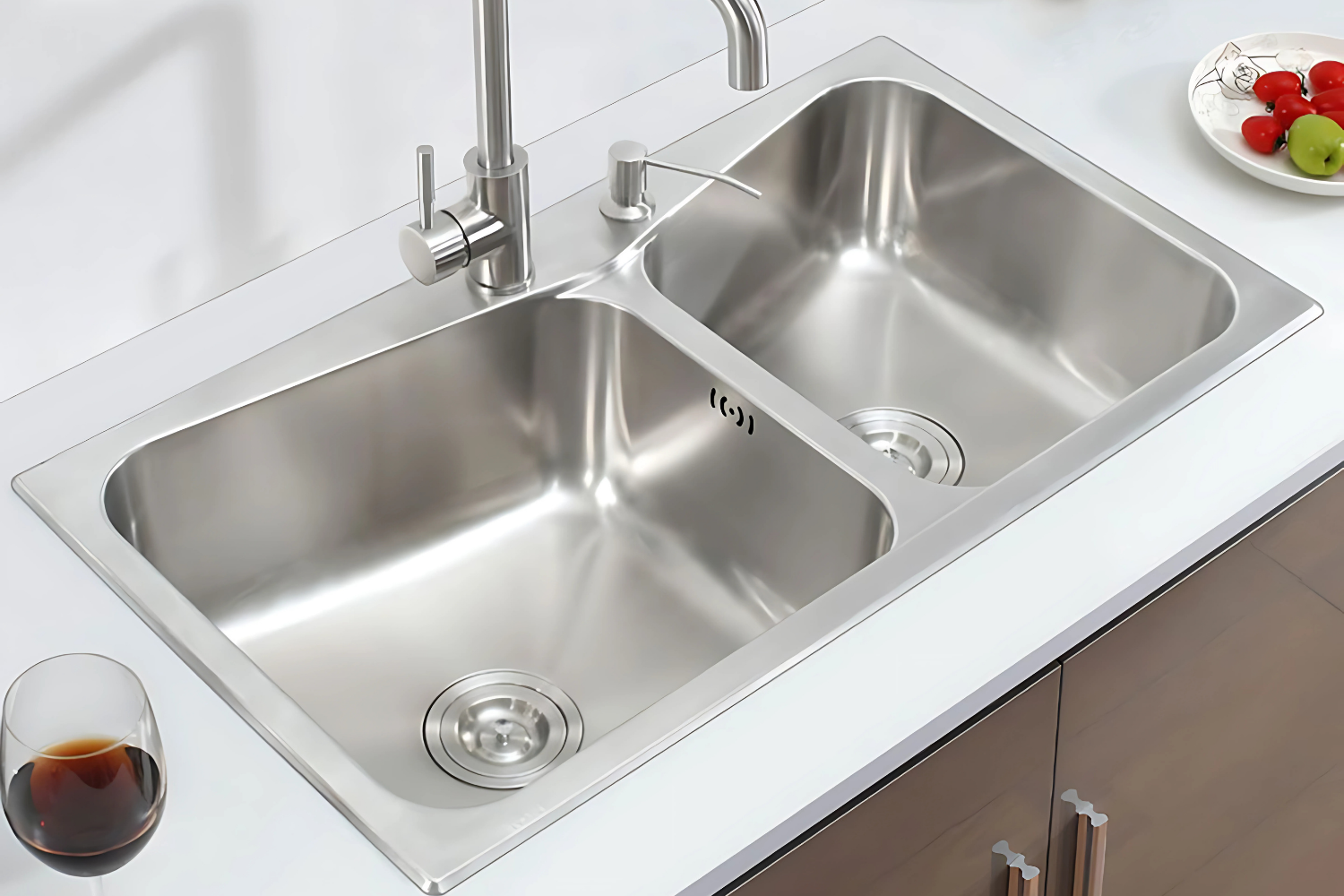 Chậu rửa bát lắp nổi 2 hố lệch